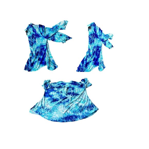 New Directions Tunic Top PM Petite Medium Blue Tie Dye Roll Tab Sleeves … - Picture 11 of 12